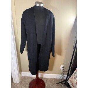 Stylus Black Ribbed Open Cardigan Knee Length Long Xl